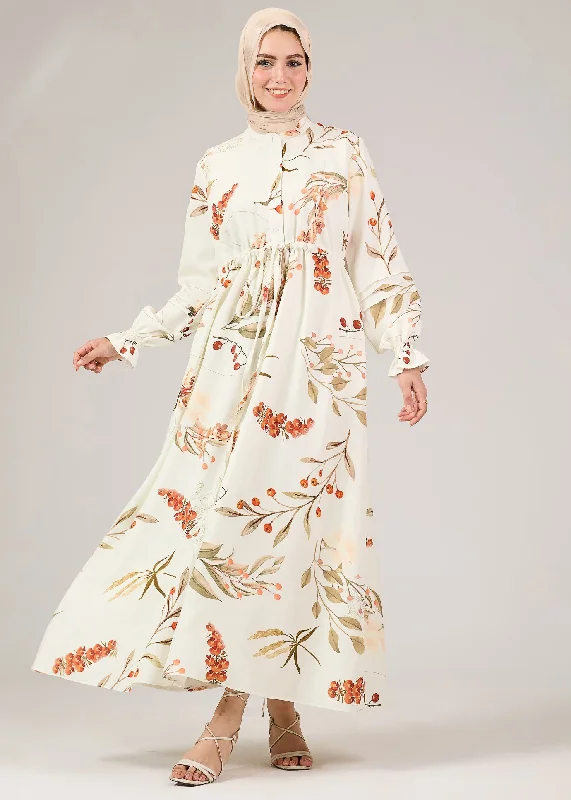 Samaa Floral Printed Crepe Maxi Dress Fashionable High-Waist Maxi Dress