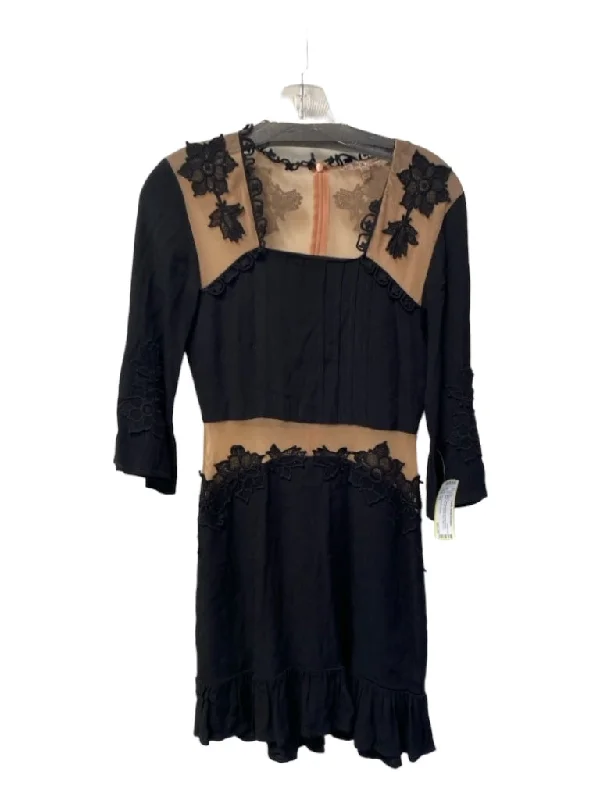 For Love & Lemons Size XS Black Viscose Blend 3/4 Bell Sleeve Mesh Panels Dress