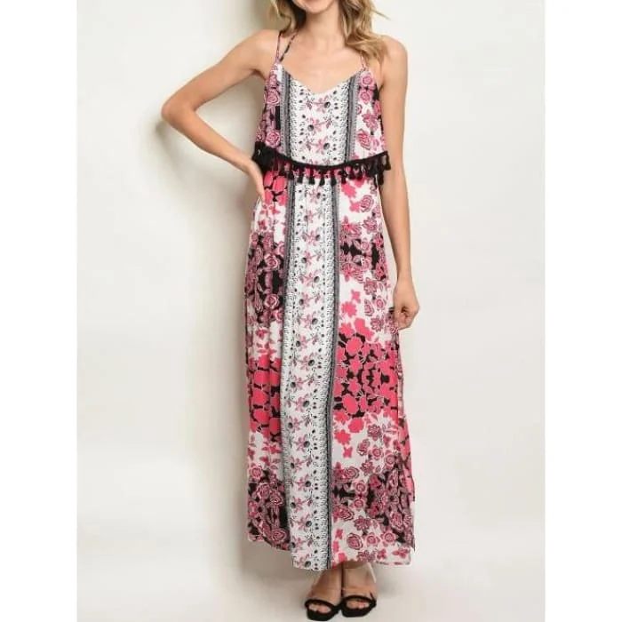 Fuchsia Floral Maxi Dress Comfortable Bohemian Maxi Dress