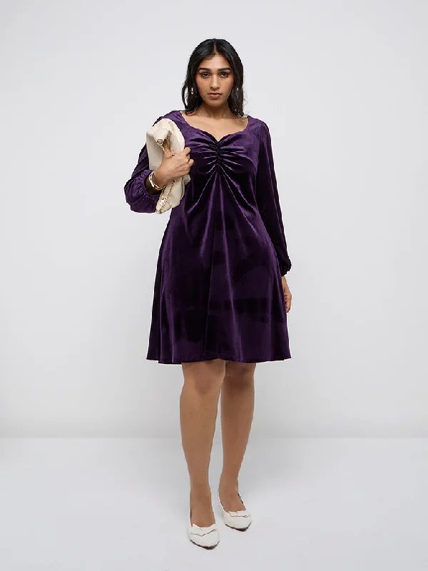 Gia Purple Velveteen A-Line Dress