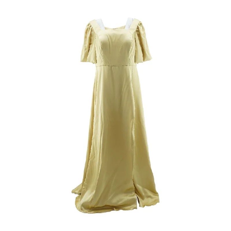 Gold Solid Maxi Dress Fashionable High-Waist Maxi Dress