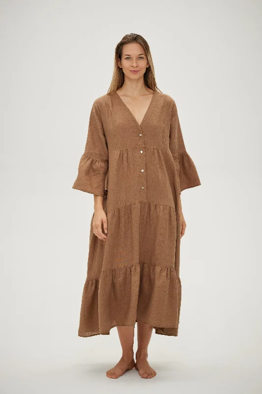 Grand Palm Maxi Dress - Bronze Stylish V-Neck Maxi Dress