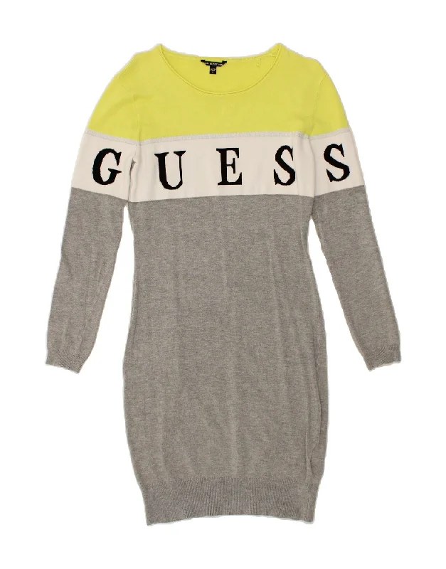 GUESS Womens Graphic Jumper Dress UK 14 Medium Grey Colourblock Viscose