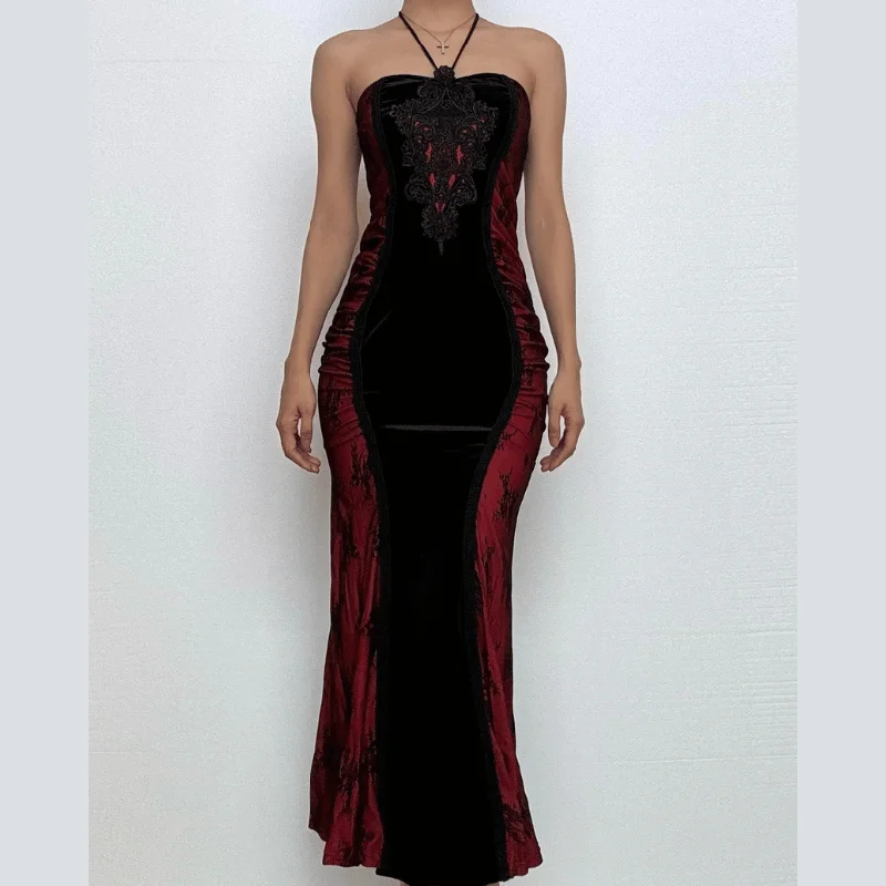 Halter embroidery ruched contrast maxi dress Chic Button-Up Maxi Dress