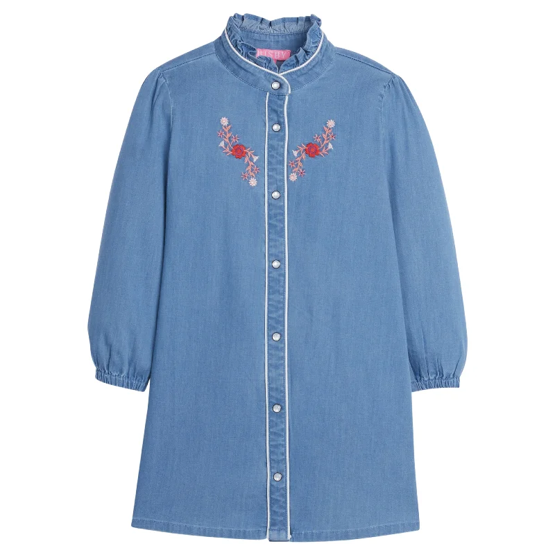 Jen Dress- Chambray and Thistle Embroidery