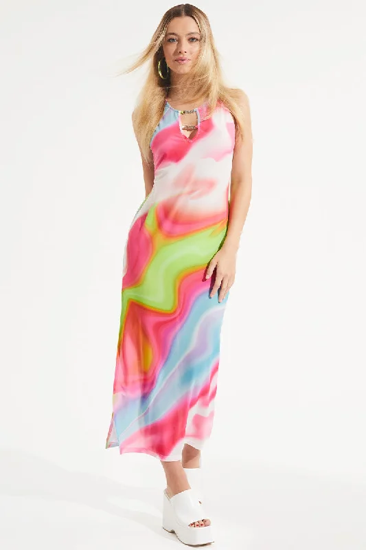 Mesh Swirl Maxi Dress Cozy Open-Back Maxi Dress