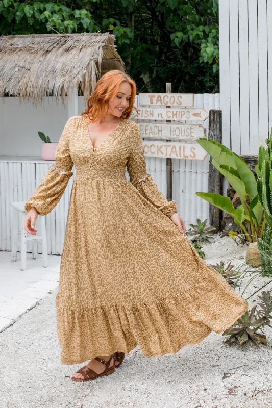 Latte Leopard Maxi Dress Fashionable Maxi Dress with Fringe