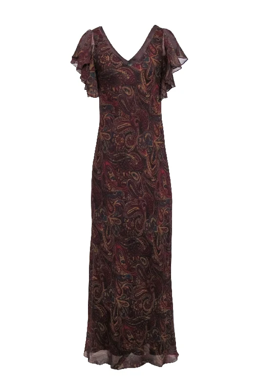 Lauren Ralph Lauren - Maroon, Teal & Tan Paisley Print Sleeveless Maxi Dress Sz 10 Cozy Cold-Shoulder Maxi Dress Lauren Ralph Lauren - Maroon, Teal & Tan Paisley Print Sleeveless Maxi Dress Sz 10 Cozy Cold-Shoulder Maxi Dress