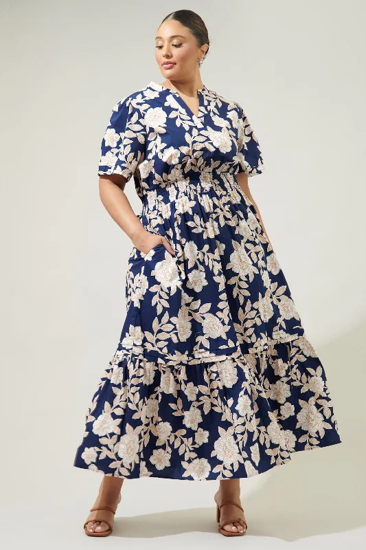 Lilo Night Tropics Belraj Poplin Maxi Dress Curve Comfortable Maxi Dress with Belt