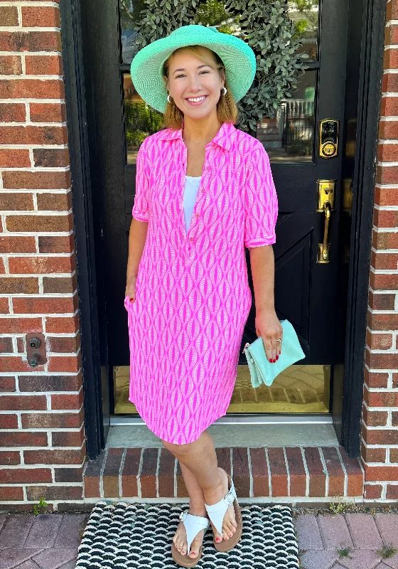 Lulu B UPF 50 Light Pink Dots Collar Button Down Dress