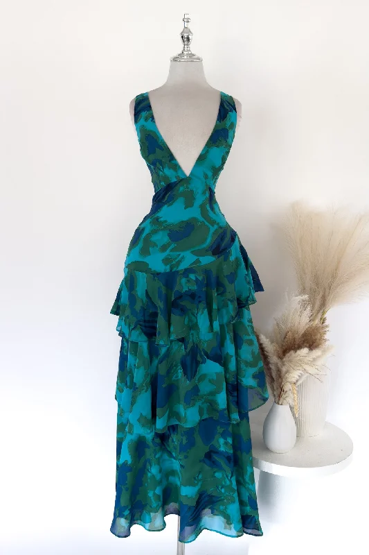 Marina Maxi Dress - Green Elegant Silk Maxi Dress