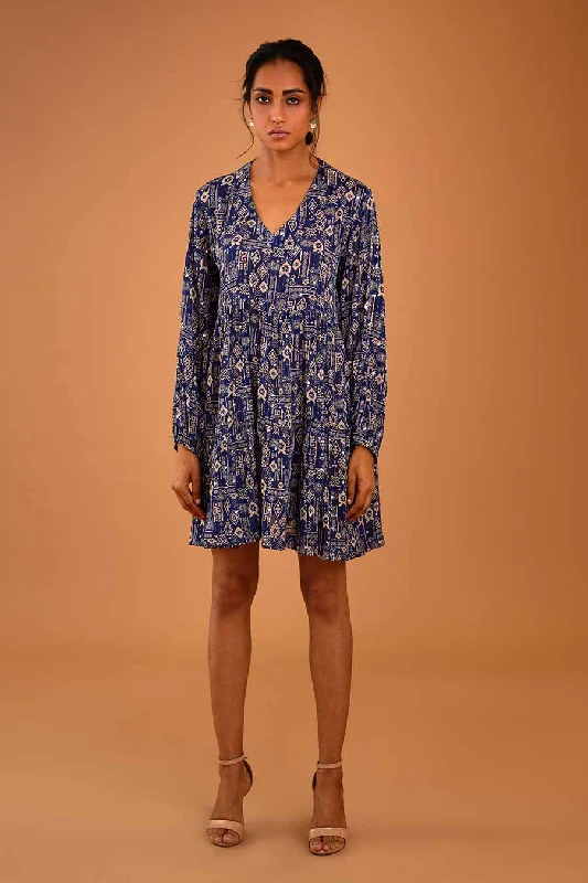 Blue Mirror Work Short Tier Dress