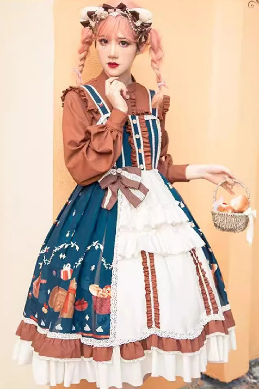 Multi-Color Christmas Far Away Print Ruffle Bowknot Sweet Princess Lolita Jsk Dress