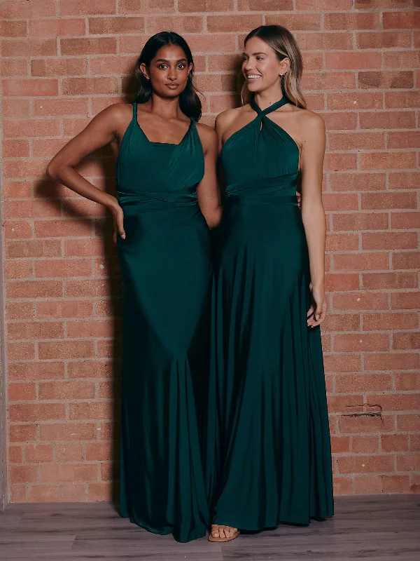 Multi-way Slinky Maxi Dress / Emerald Comfortable Long-Sleeve Maxi Dress