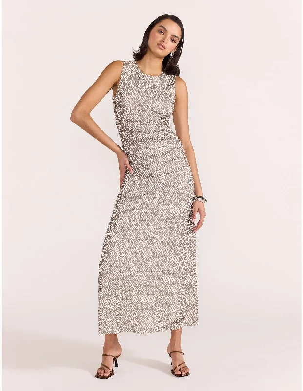 UT2406051 NOA MESH MAXI DRESS Comfortable Ruffle Hem Maxi Dress