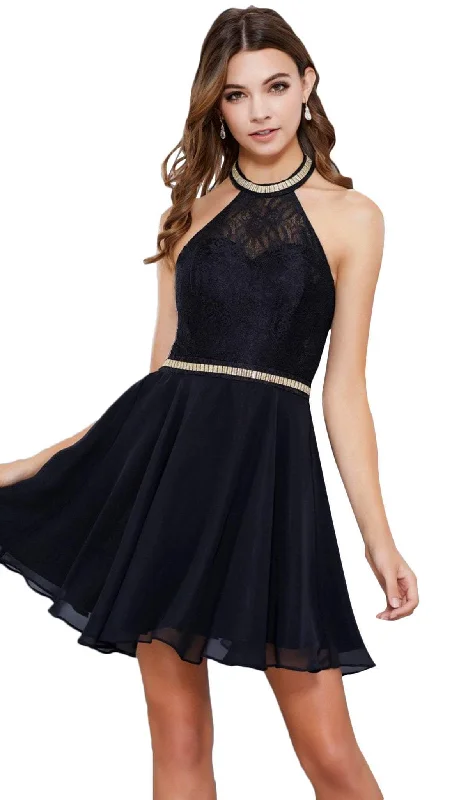 Nox Anabel - Lace Illusion High Halter Cocktail Dress 6225SC