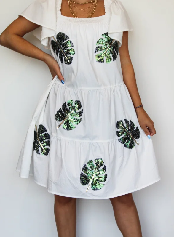 Sequin Palms Tiered Dress