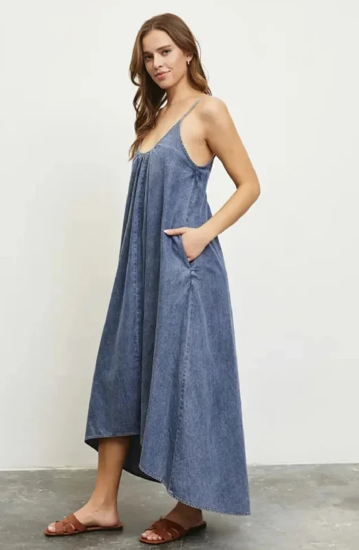 Open Back Denim Maxi Dress Chic Sleeveless Maxi Dress