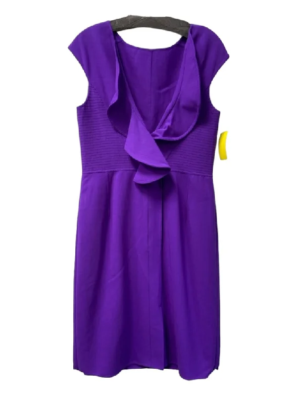 Oscar De La Renta Size 12 Purple Wool Blend Front Zip Button Detail Dress