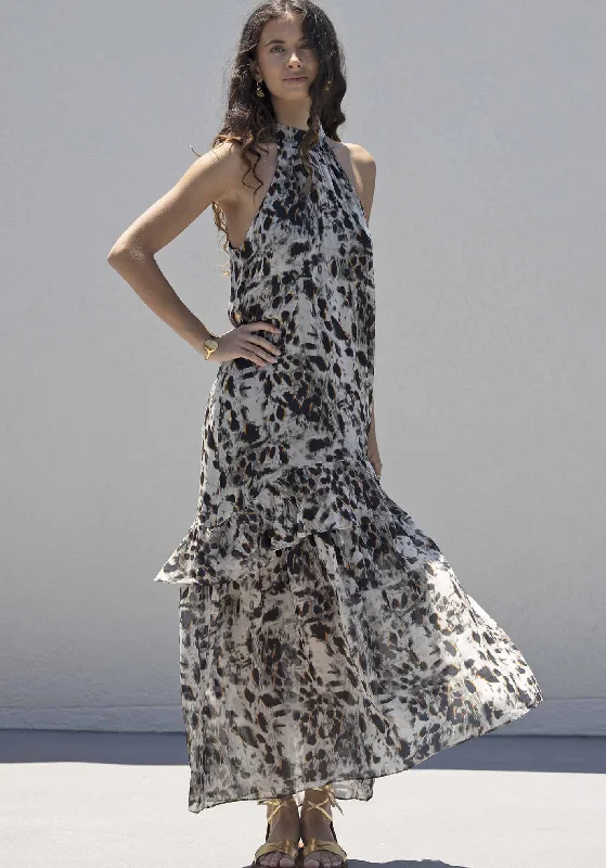 Panthera Animal Print Halter Maxi Dress Chic Off-Shoulder Maxi Dress