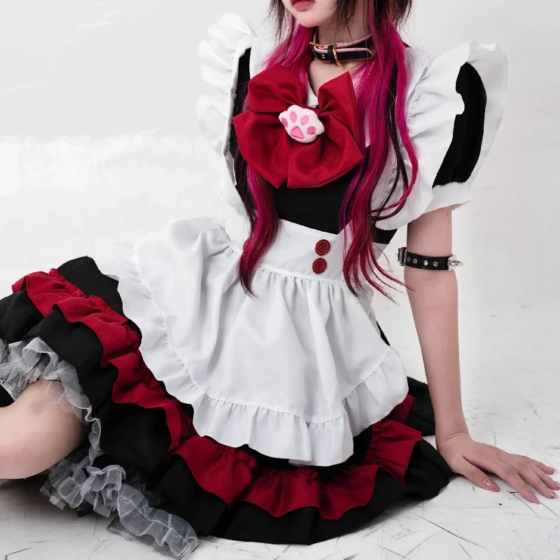 'Pawcess' Kawaii Goth Red Bow-tie Maid Dress
