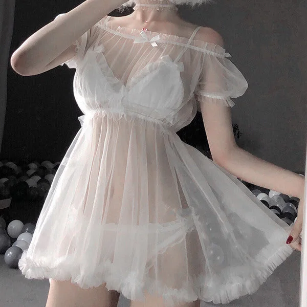 Perspective mesh nightdress + panties yv42310