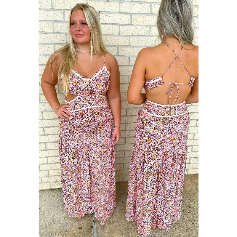 Phoebe Cutout Bright Maxi Dress Fashionable High-Low Maxi Dress