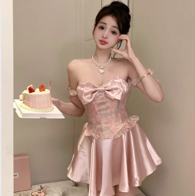 PINK CAMISOLE BOWKNOT DRESS KF83912