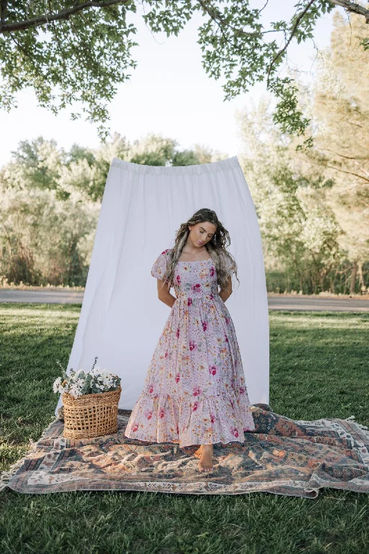 Greta Maxi Dress in Floral Pink Elegant Wraparound Maxi Dress