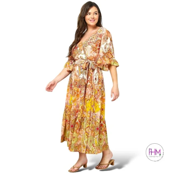 Feeling Flirty Boho Ruffle Maxi Dress 🩷 Trendy V-Neck Maxi Dress