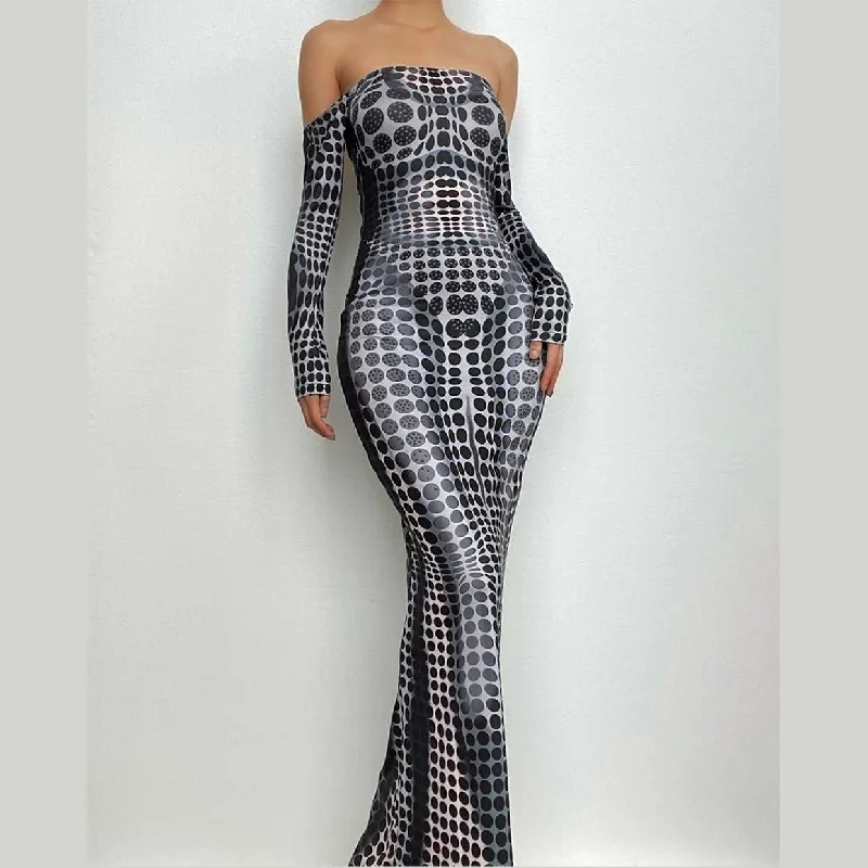 Polka dot thermal contrast off shoulder long sleeve backless maxi dress Elegant Velvet Maxi Dress Polka dot thermal contrast off shoulder long sleeve backless maxi dress Elegant Velvet Maxi Dress