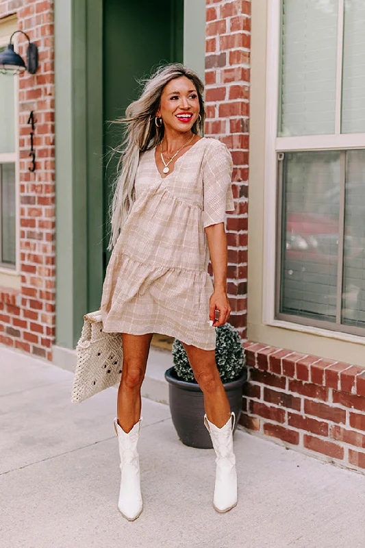 Pretty Presence Babydoll Dress In Iced Latte