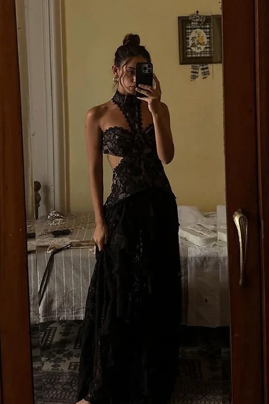 Princesa Black Lace Drop Waist Maxi Dress Chic Sleeveless Maxi Dress