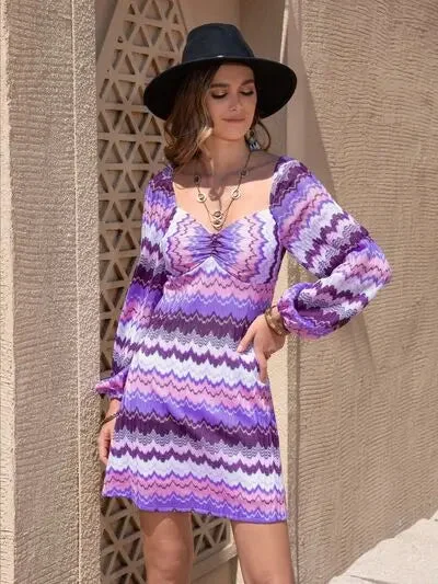 Blue Zone Planet |  Printed Sweetheart Neck Balloon Sleeve Dress