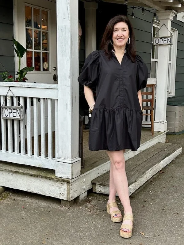 Puff Sleeve V-Neck Dress