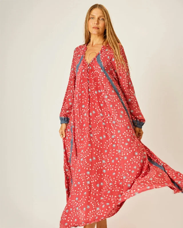 Natalie Martin Fiore Maxi Dress in Pinwheel Barn Red Trendy Maxi Dress with Straps