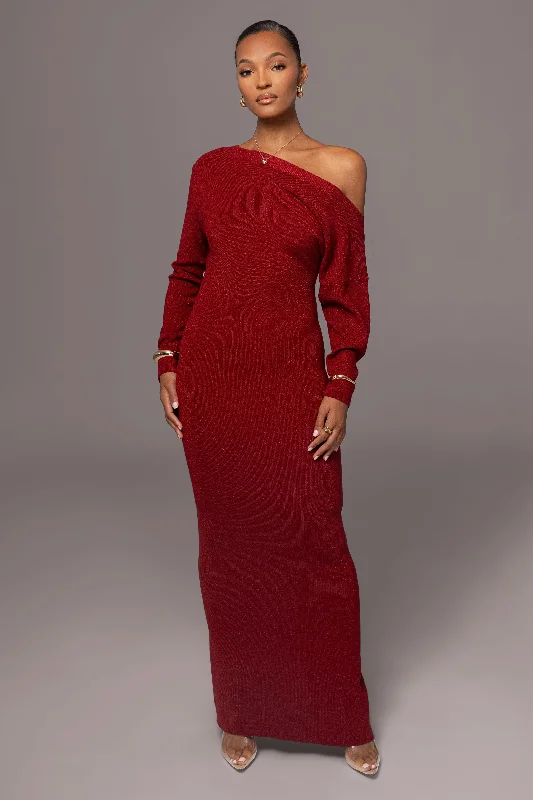 Red Night Shimmers Asymmetrical Maxi Dress Trendy Fit-and-Flare Maxi Dress