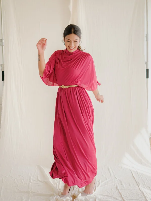 Vintage Chiffon Red High Neckline Maxi Dress Elegant Sleeveless Maxi Dress