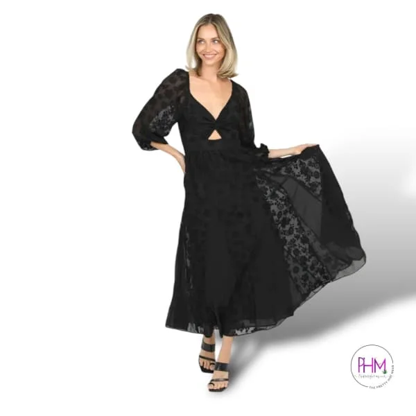 Rhiannon Black Maxi Dress🌙 Elegant Maxi Dress with Pockets