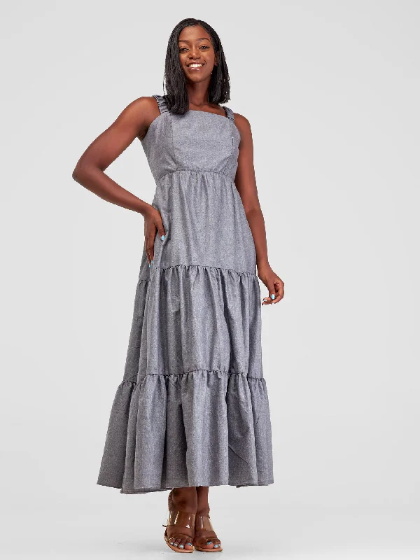 Safari Kikoy Tie Back Maxi Dress - Grey Comfortable Maxi Dress with Slits