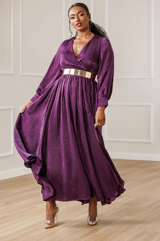 Salma Surplice Maxi Dress - Purple Trendy V-Neck Maxi Dress