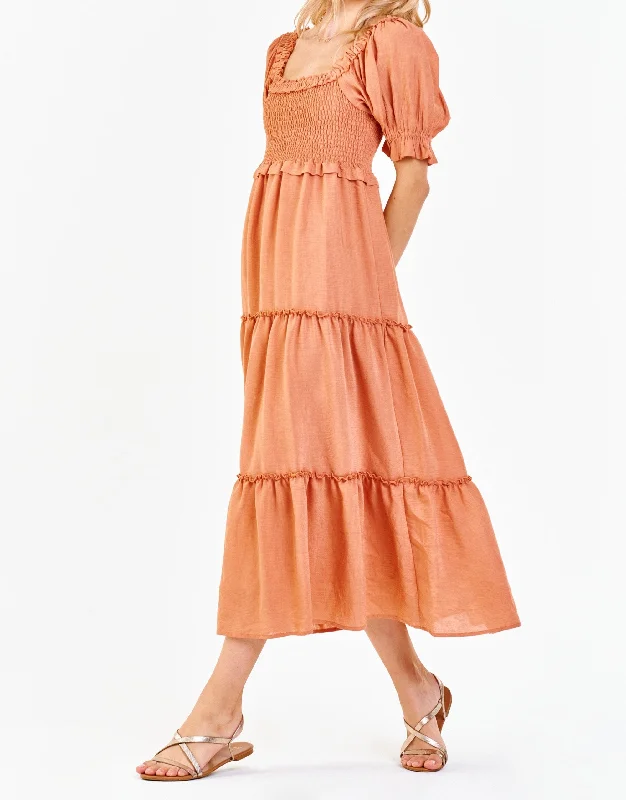 SHELBY SMOCKED BODICE DRESS SOFT APRICOT