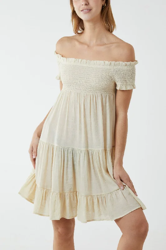 Shirred Neck Line Floaty Dress