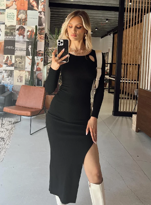 Sidney Long Sleeve Maxi Dress Black Trendy Maxi Dress with Bow