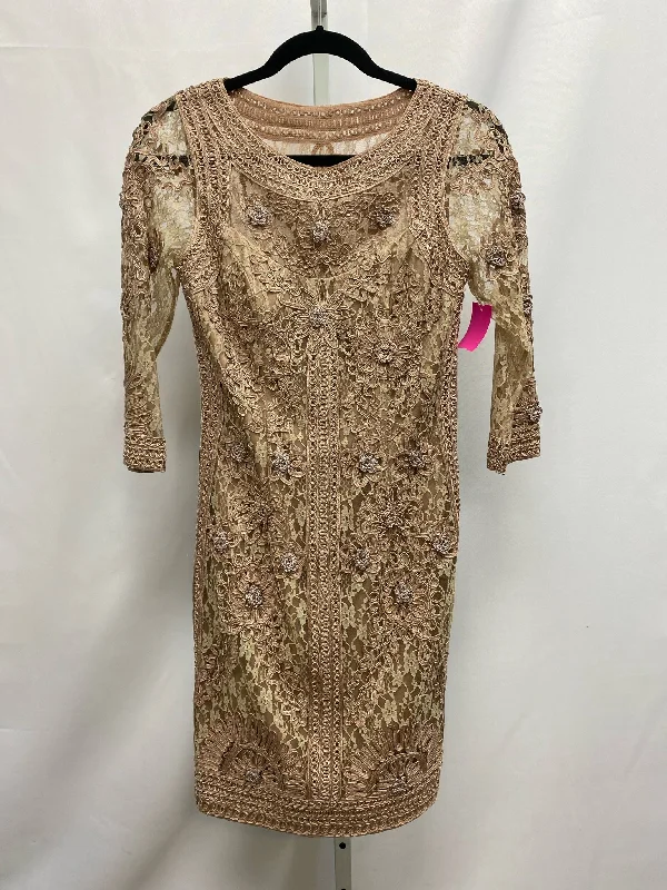Size 4 Sue Wong Taupe 3/4 Sleeve Dress