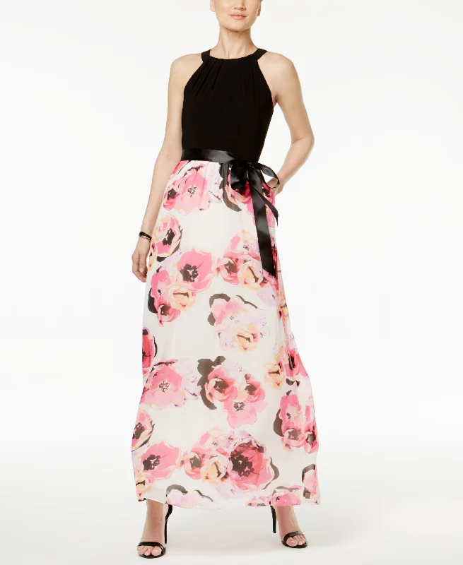 SL Fashions Floral Print Halter Maxi Dress Classic A-Line Maxi Dress