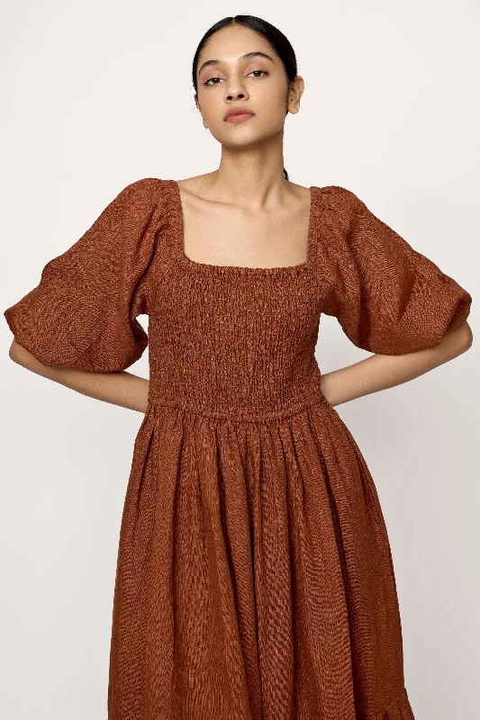 Smocked Bodice Dress - Amber Linen