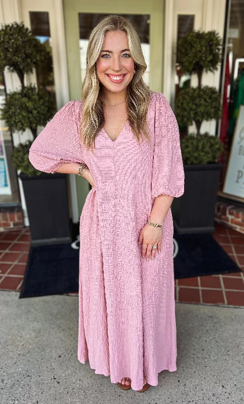 Solid V-Neck Signature Maxi Dress by Karlie Cozy Maxi Dress with Slit