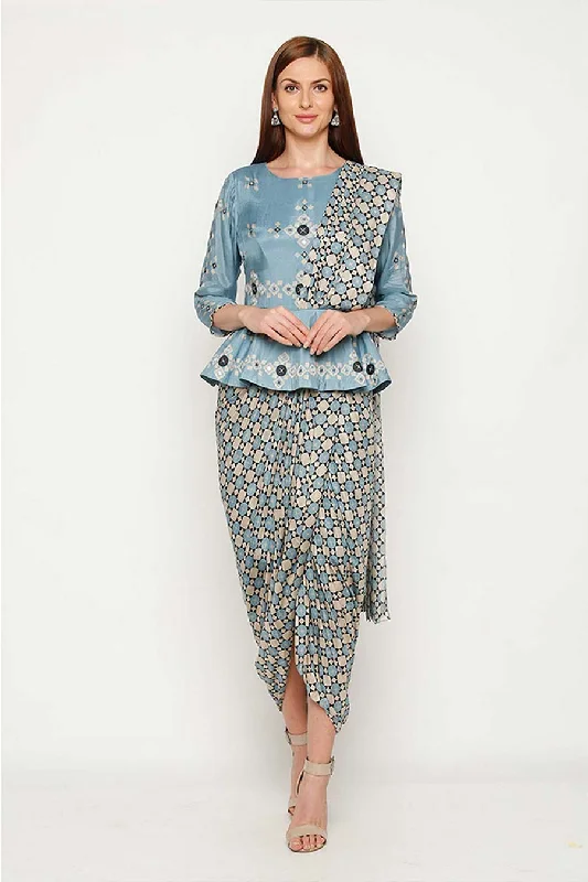 Blue Pre-Stitched Drape Saree Dress