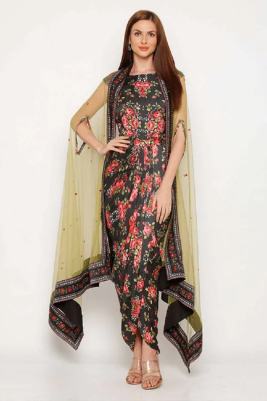 Printed Dress & Cape Co-ord Set (Set of 2)